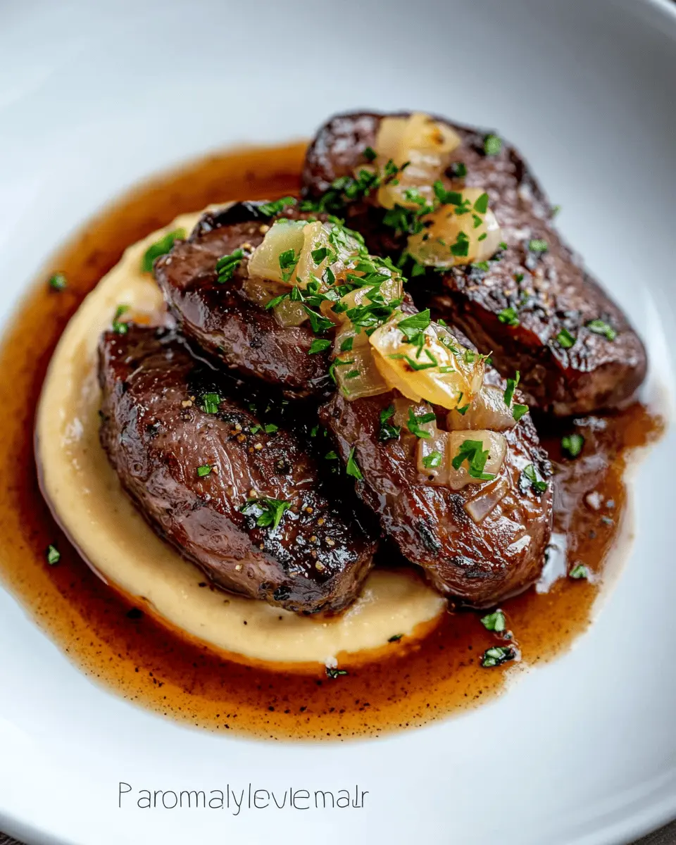Seared Lamb Liver with Onion Butter Glaze First Image First Image
