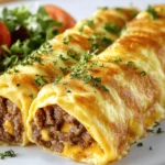 Beefy Omelet Rolls with Melted Cheese First Image First Image