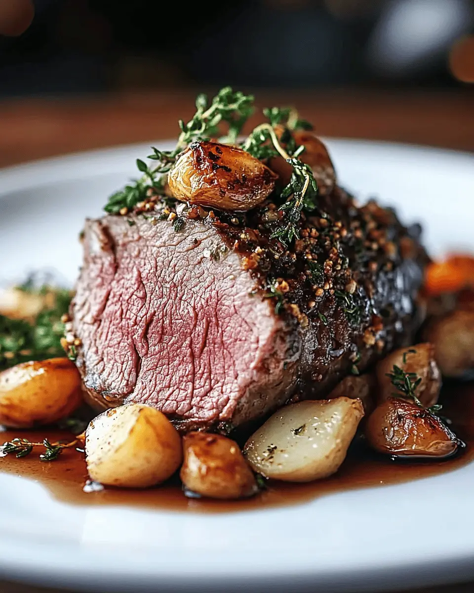 Herb-Crusted Elk Roast with Garlic Jus First Image First Image
