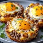 Ground Beef & Egg Breakfast Cups with Cheese Crust First Image First Image