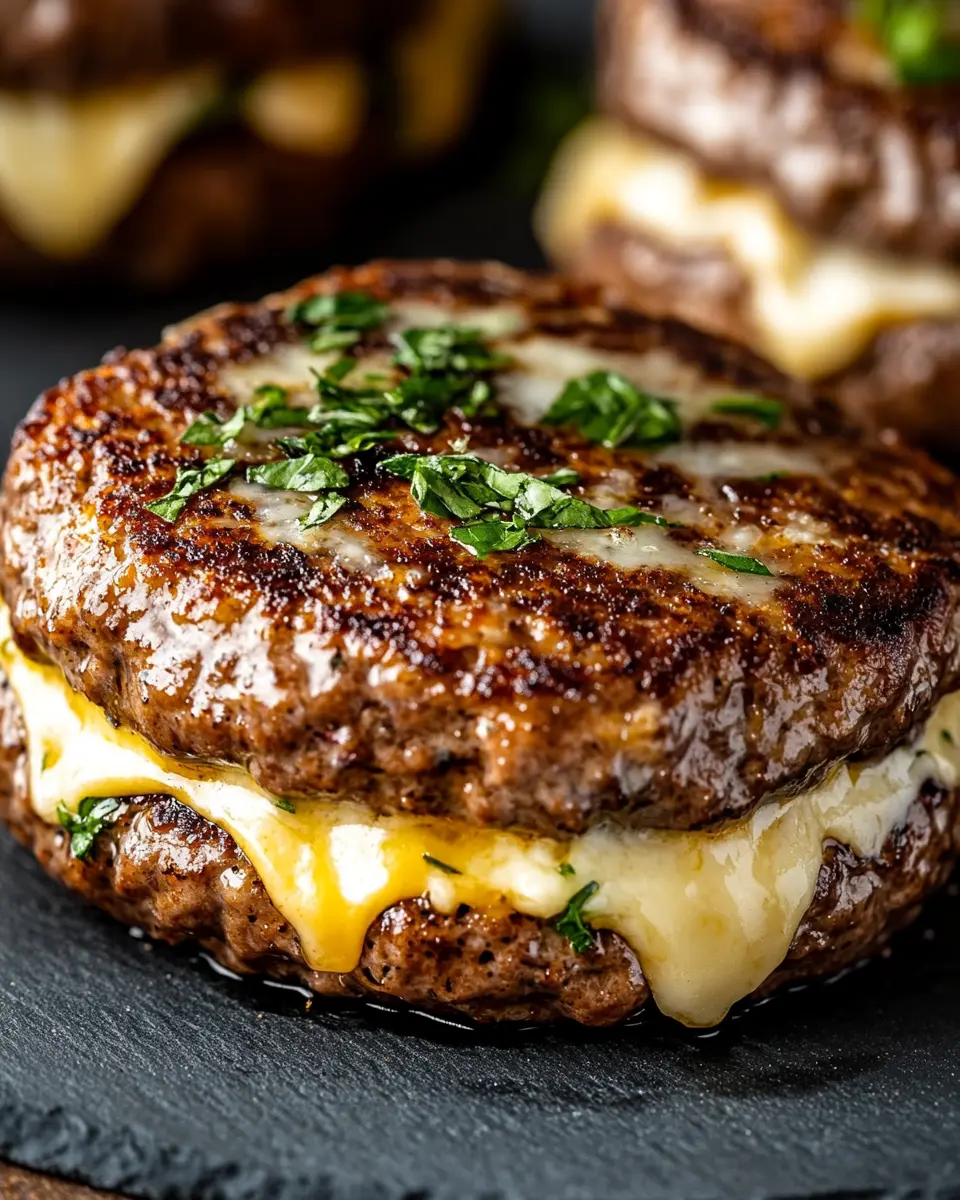 Grass-Fed Hamburger Patties Smothered in Gooey Cheese Bliss