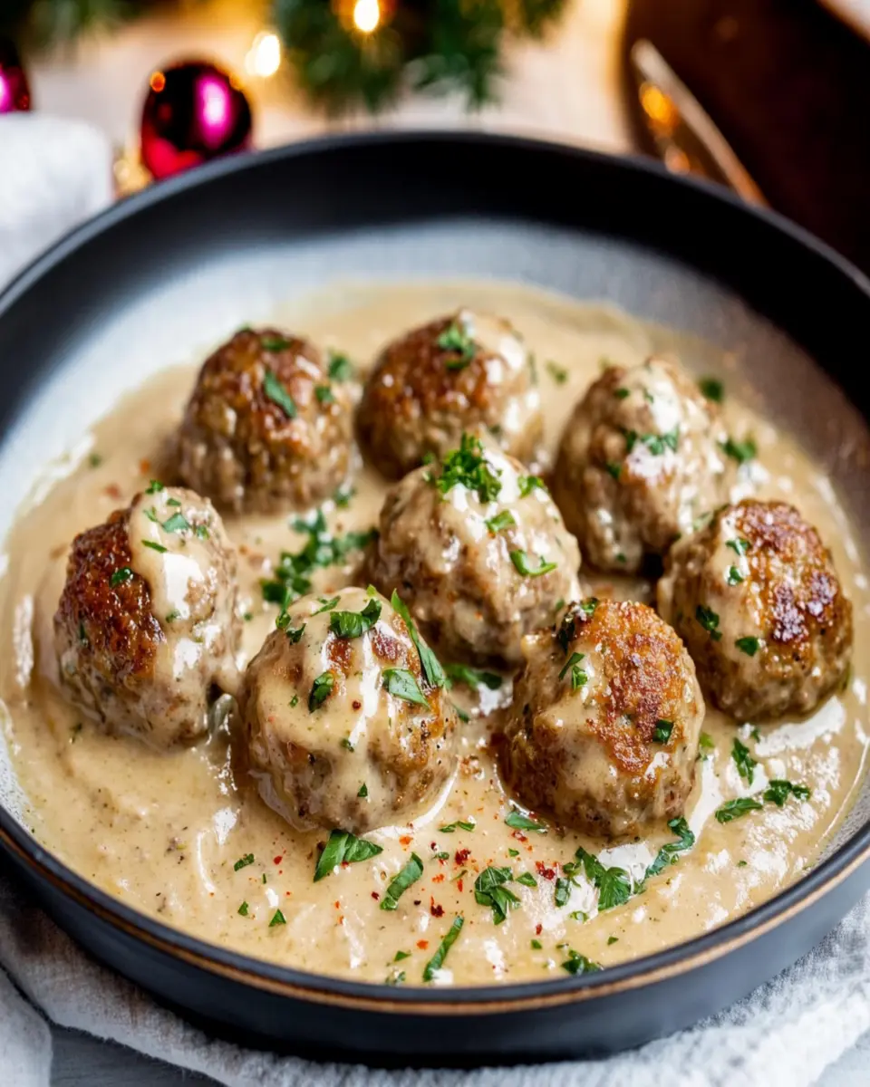 Mistletoe Meatballs in Creamy Pan Sauce First Image First Image