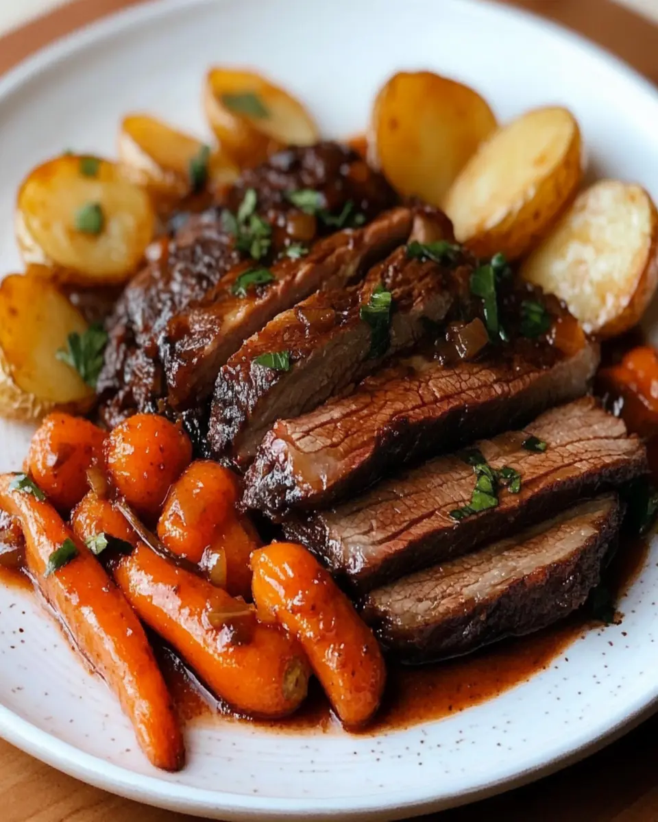 Mom's Beef Brisket with Roasted Potatoes & Harissa-Maple Carrots First Image First Image