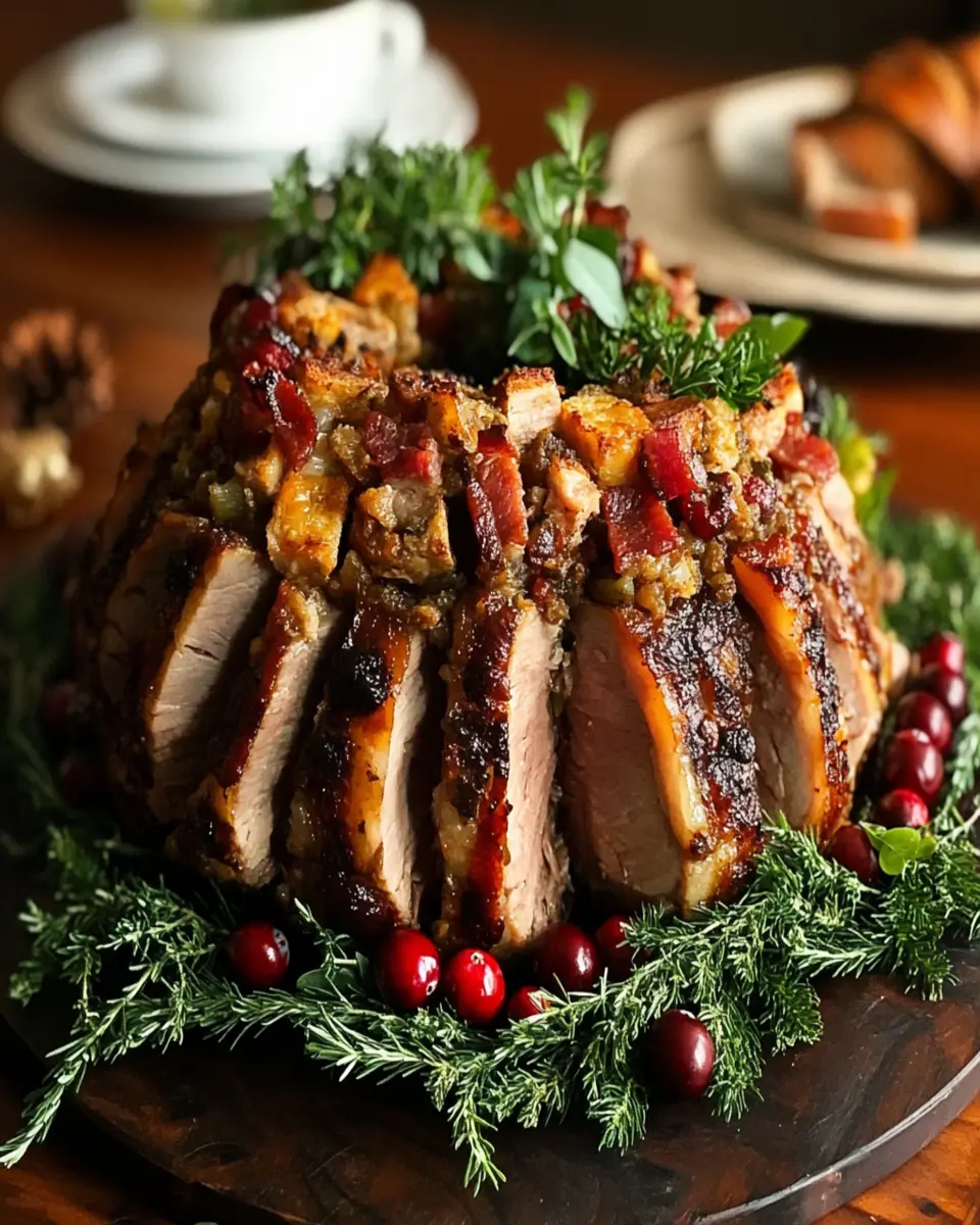 Christmas Crown of Pork with Bacon Stuffing First Image First Image