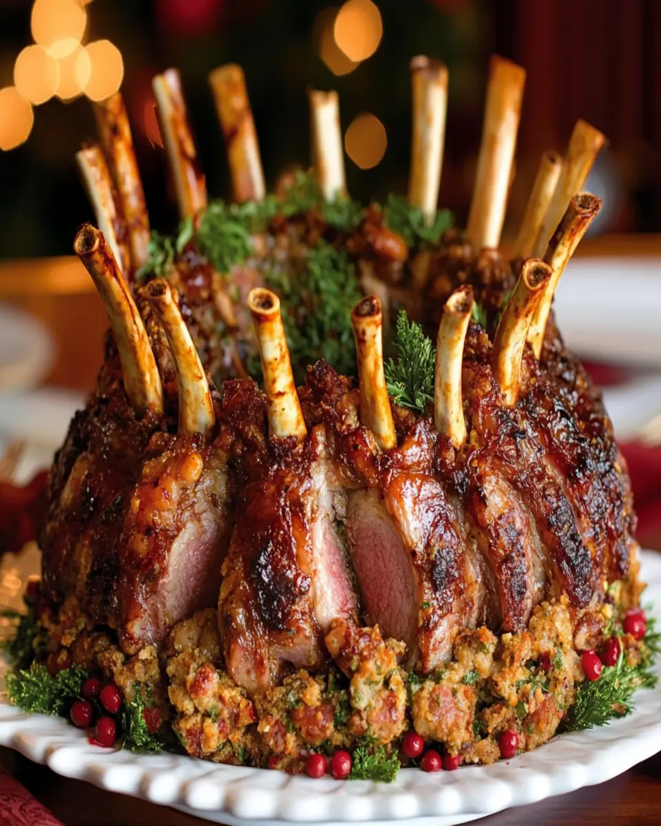 Mistletoe Lamb Crown Roast with Pork Sausage Stuffing First Image First Image
