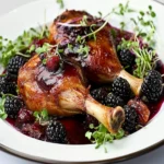 Duck Confit with Blackberry-Port Reduction First Image First Image