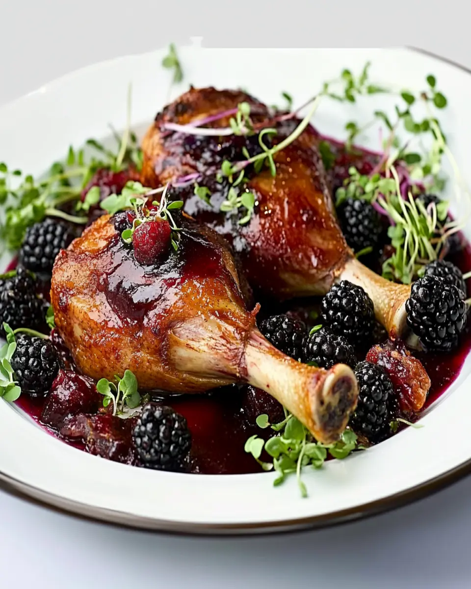 Duck Confit with Blackberry-Port Reduction First Image First Image