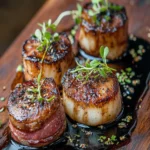 Pan-Seared Venison Medallions with Bacon-Wrapped Scallops First Image First Image