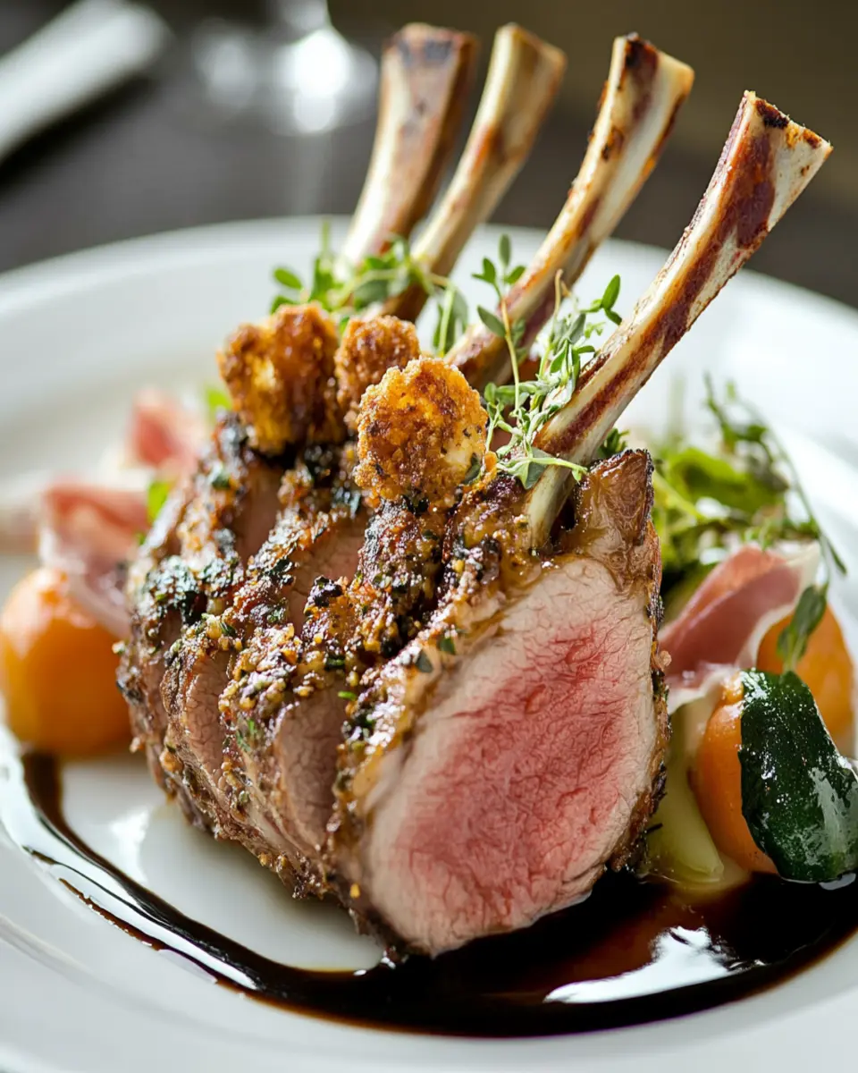 Herb-Crusted Rack of Lamb: Juicy Delight with Prosciutto Crisps