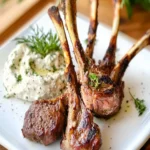 Lamb Lollipops with a Whipped Feta and Heavy Cream Dip First Image First Image