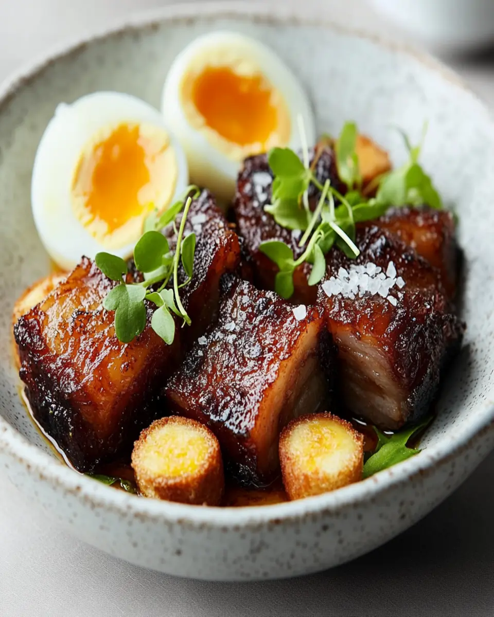 Crispy Pork Belly with Hard-Boiled Egg "Croutons" First Image First Image