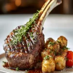 Garlic-Rubbed Tomahawk Steak with Lamb Fat Fried Sweetbreads First Image First Image