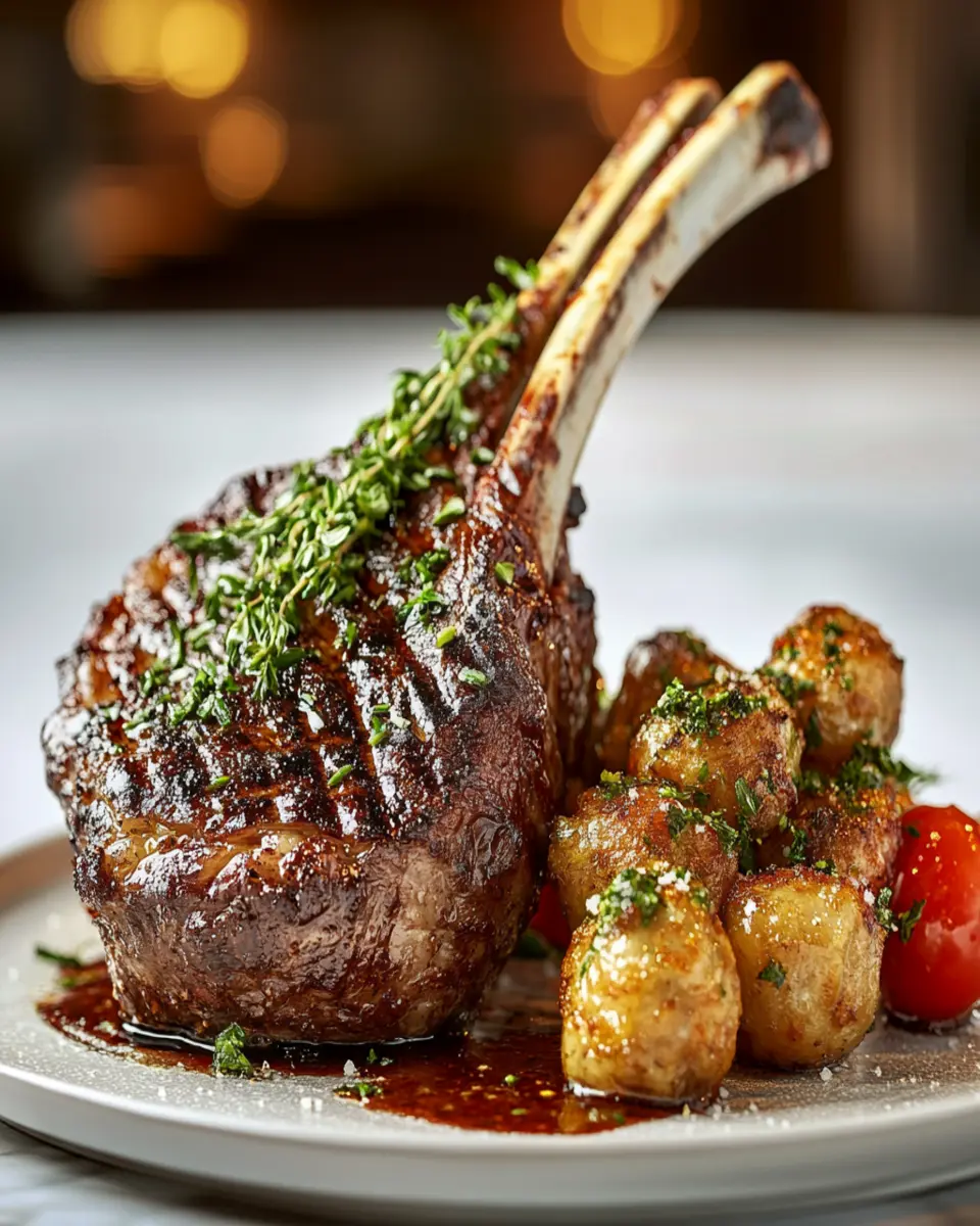 Garlic-Rubbed Tomahawk Steak: Irresistibly Savory with Sweetbreads