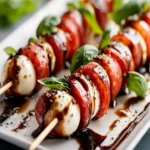 Salami-Wrapped Mozzarella Skewers with a Balsamic Glaze First Image First Image