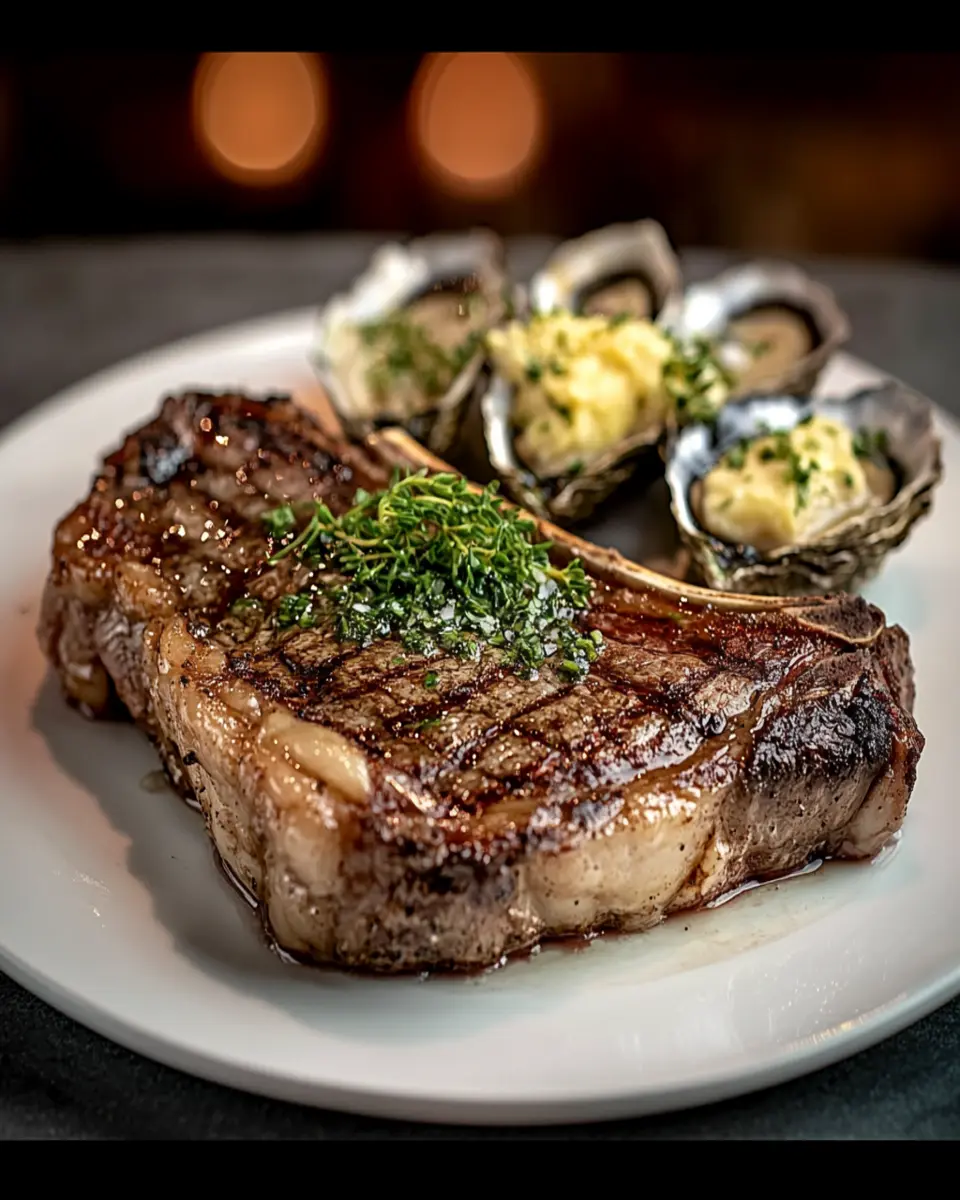 T-Bone Steak with a Side of Garlic-Butter Roasted Oysters First Image First Image