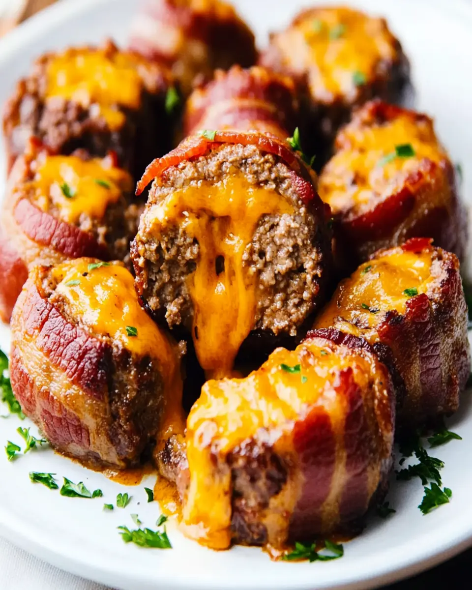 Bacon-Wrapped Meatloaf Mini-Hearts with a Melted Cheddar Center First Image First Image