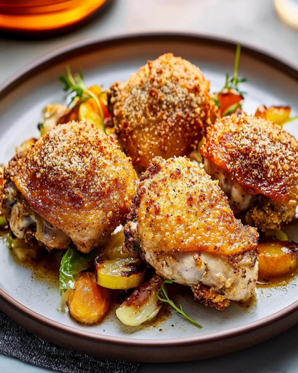 Chicken Thighs with a Crispy Chicken Skin and Parmesan "Cracker" First Image First Image