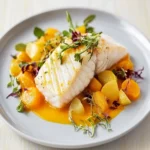 Saffron Tallow Poached Halibut First Image First Image