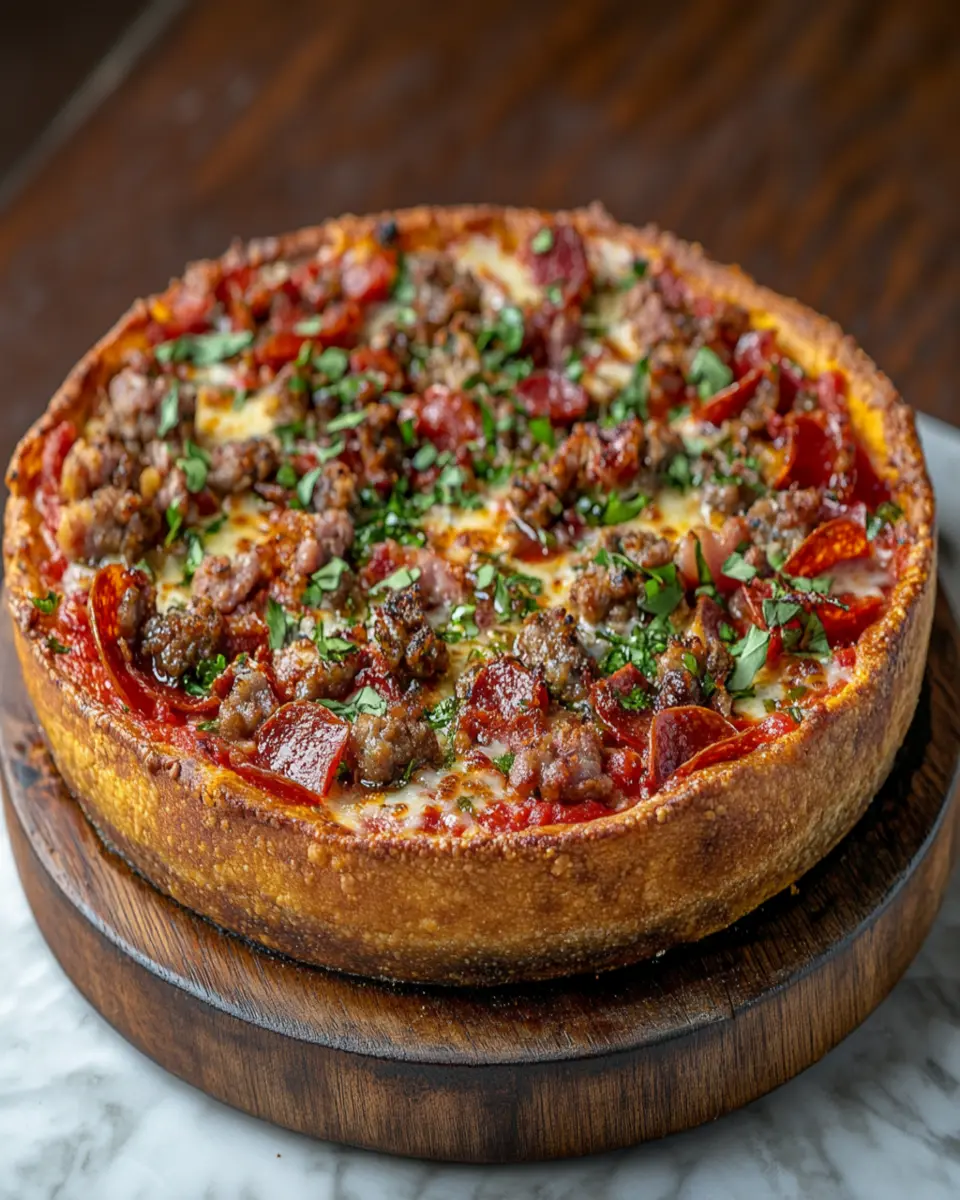 Savor the Ultimate Carnivore Deep Dish Pizza: Irresistibly Cheesy!